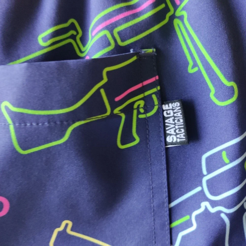Savage Tacticians Mens 2XL Navy Neon Tactical Skull Board Shorts Swim Trunks